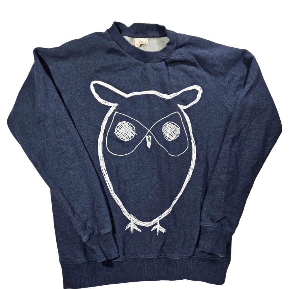 Navy Blue Owl Graphic Women's Sweater Size MED
